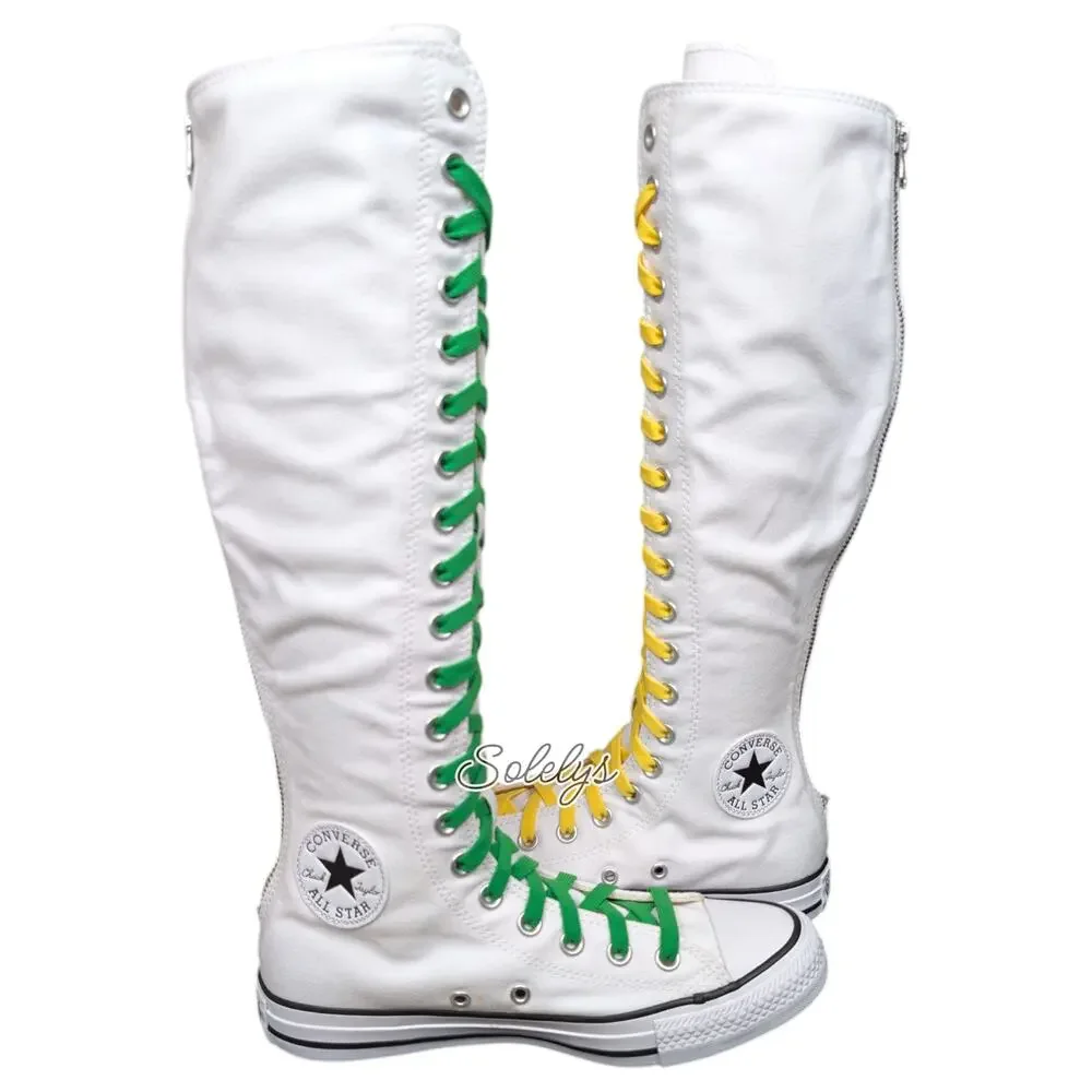 Converse XXHI Knee High Sneaker Boot White Green Yellow Elastic Laces Womens 7